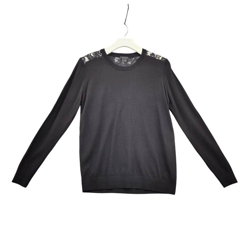 Theory Womens Dark Academia Wool Lace Back Sweater S Black Jaidyn Evian Stretch